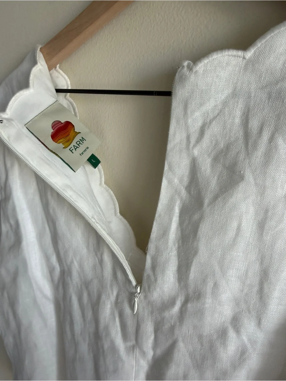 FARM Rio Off-White Roses Scallop Artisanal Linen Crop Top Size L NWOT